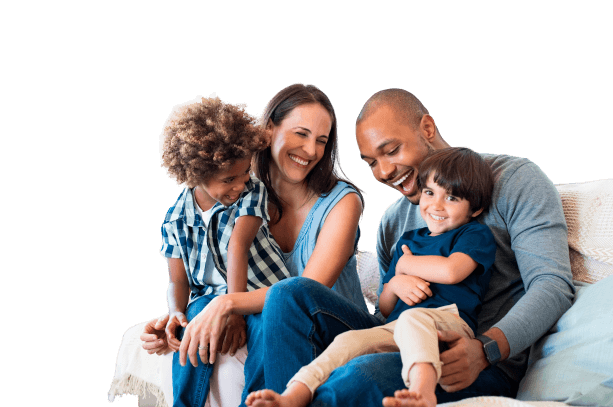 Happy family playing on the couch