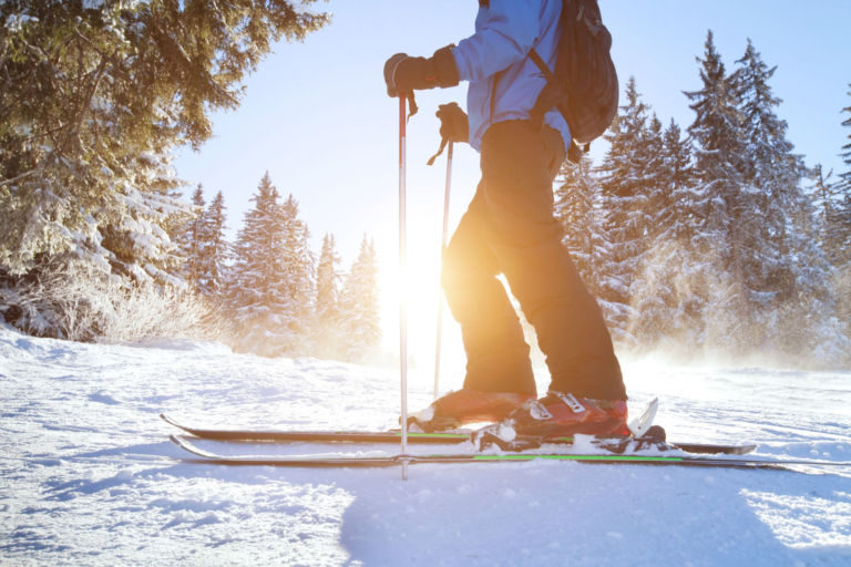 skiing on a sunny day