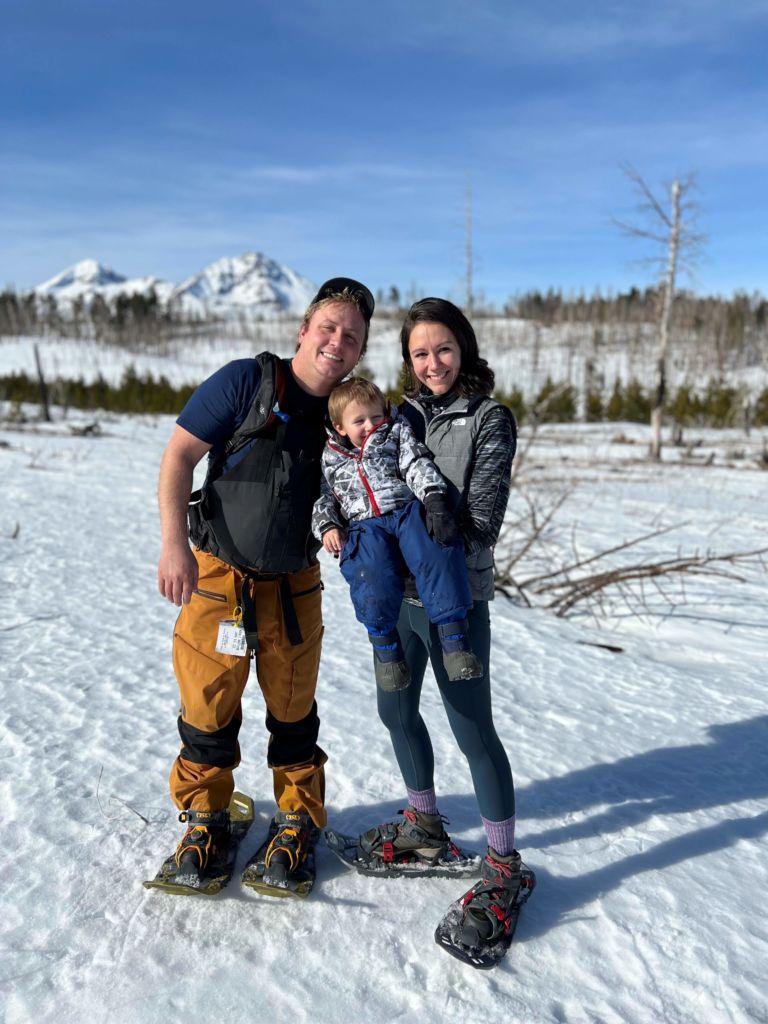 PT Anne Jeffery enjoys snowshoeing with her husband and son