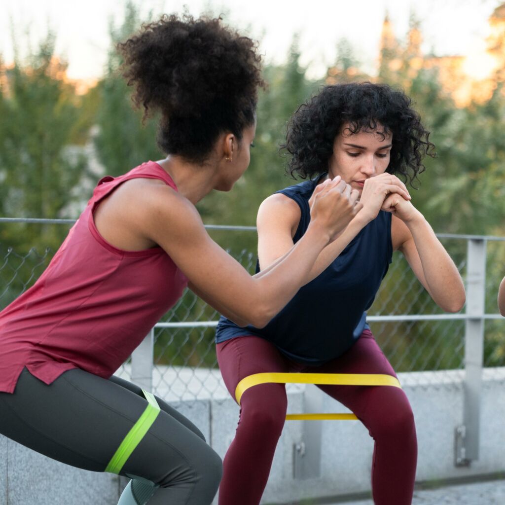 using a resistance band in squat for side stepping