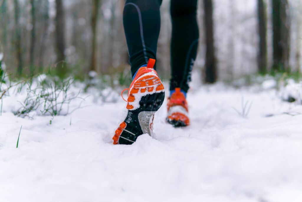 good traction on shoes along with reflective running tights for cold-weather workout