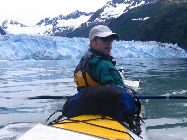 Brian Weiderman enjoys sea kayaking near a glacier in Alaska