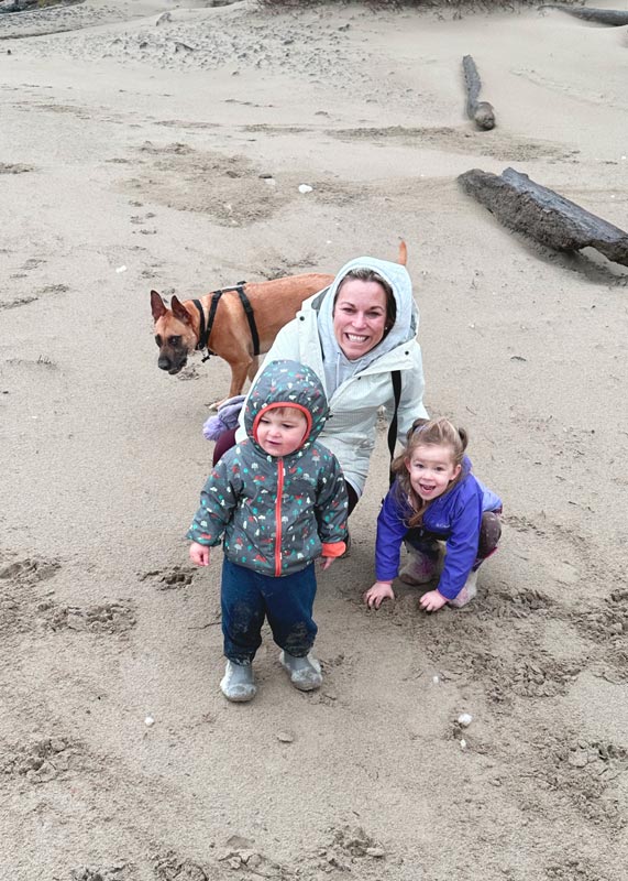 PT Bailey Ouellette and her kids at the beach
