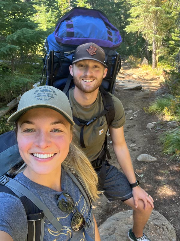 massage therapist Jocelyn Davis on a backpacking trip with husband