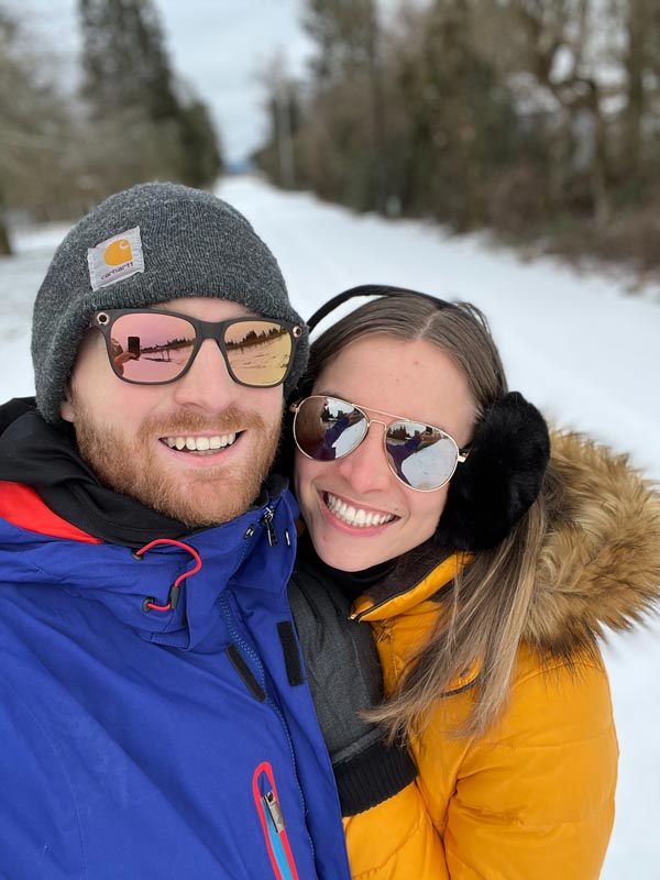 massage therapist Jocelyn Davis enjoys a snowy adventure outdoors with her husband