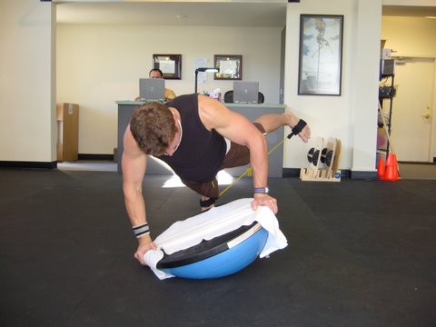 single leg strength and balance work using Bosu ball